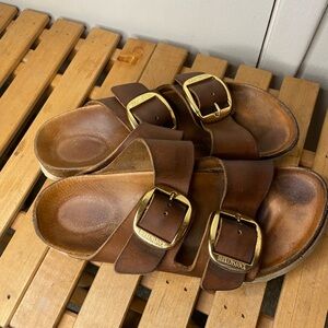 Birkenstock Tan Sandals with Gold Buckles